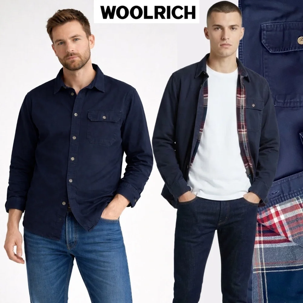 Woolrich Navy Blue Plaid Shacket Overshirt Casual Button Down Western Workwear L